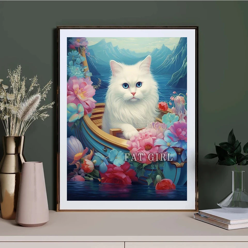 5D DIY Animal Cat Diamond Painting Cross Stitch Flower Boat Wall Art Full Round Drill Embroidery Mosaic Rhinestone Home Decor