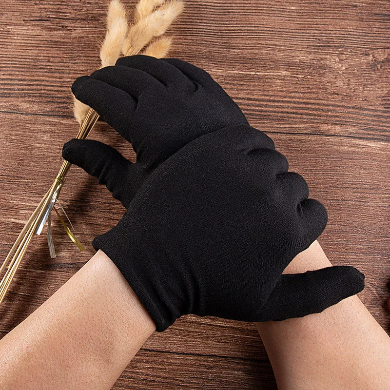 12 Pairs Black White Cotton Gloves Men Women Mittens Hand Gloves Soft Stretchy Gloves for Jewelry Serving Work Household Gloves