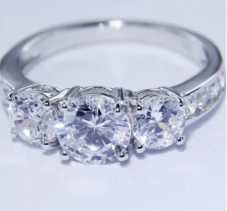 خاتم ألماس مخبري بثلاثة أحجار للرجال والنساء ، خواتم خطبة ، مجوهرات زفاف ، ذهب أبيض 10 قيراط