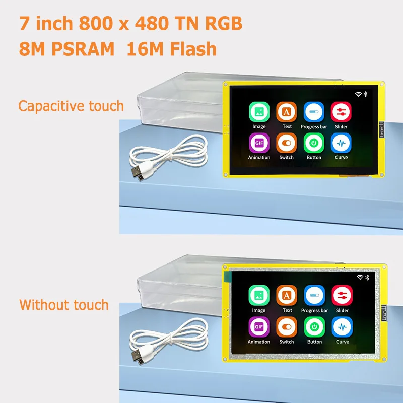ESP32-S3 7 Inch 800x480 TFT LCD Development Board, Wi-Fi Bluetooth USB-C, Capacitive Touch Option