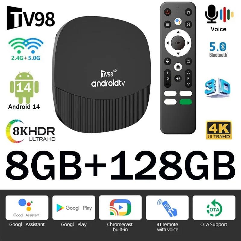 

TV98 ATV MAX Plus Android 14 ТВ-приставка 8K 4K HD 4G 5G Двойной WiFi BT5.0 8GB 128GB Allwinner H313 Голосовой пульт Медиаплеер iptv
