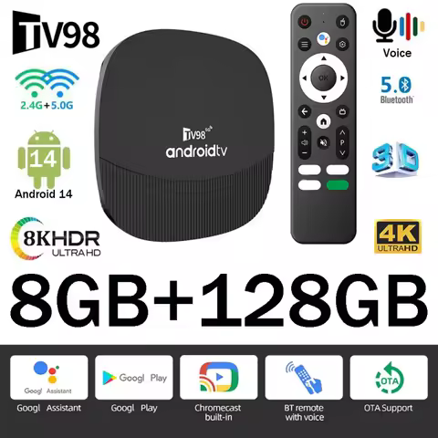 TV98 ATV Max Plus Ultra TV Box Android 14 8K 4K HD Allwinning H313 4G 5G Double WiFi 6 BT5.0 8GB 128GB Voice Media Player iptv