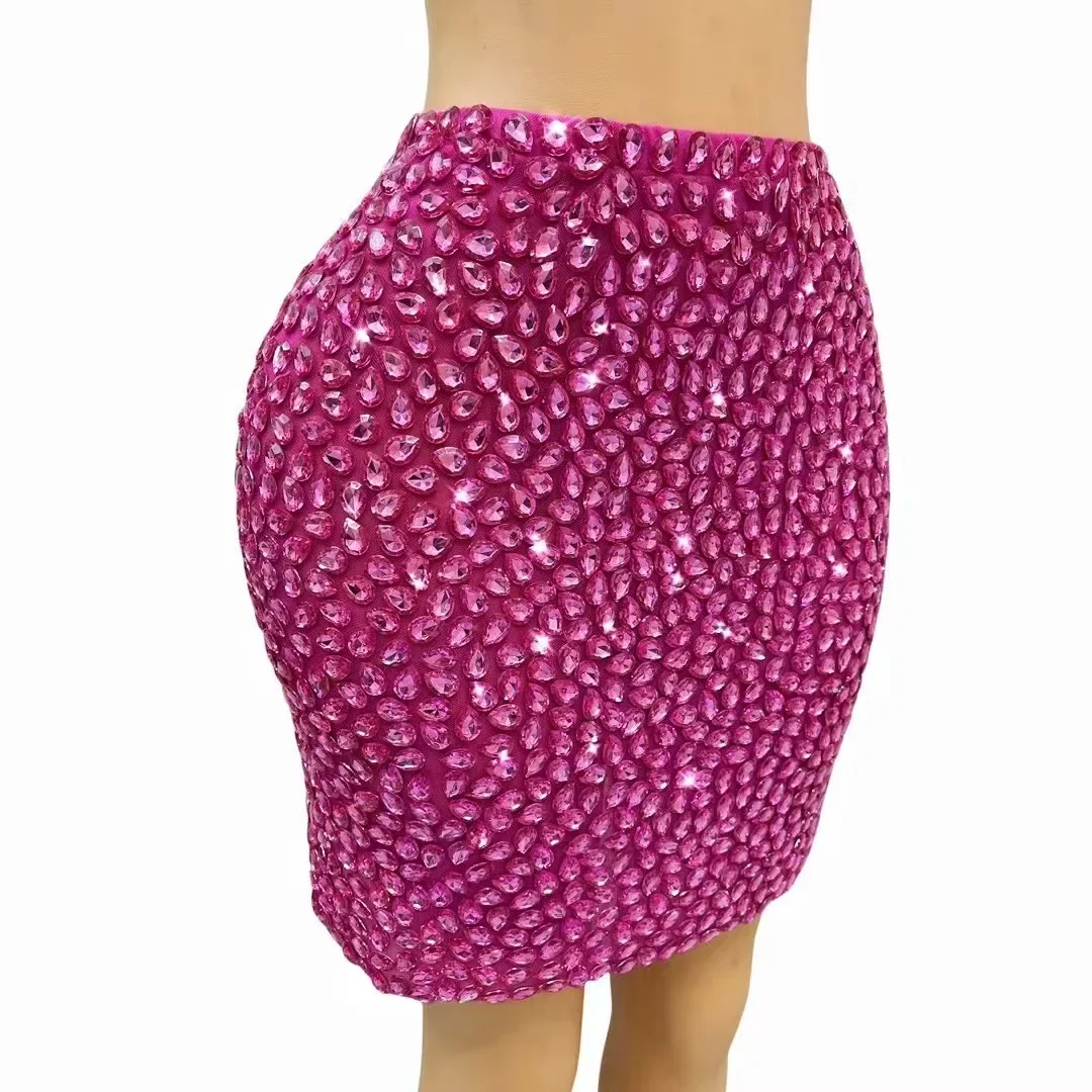 Luxe diamanten minirok sprankelende stretch feestverjaardagsjurk voor dames prestatiekostuumshow podiumkleding