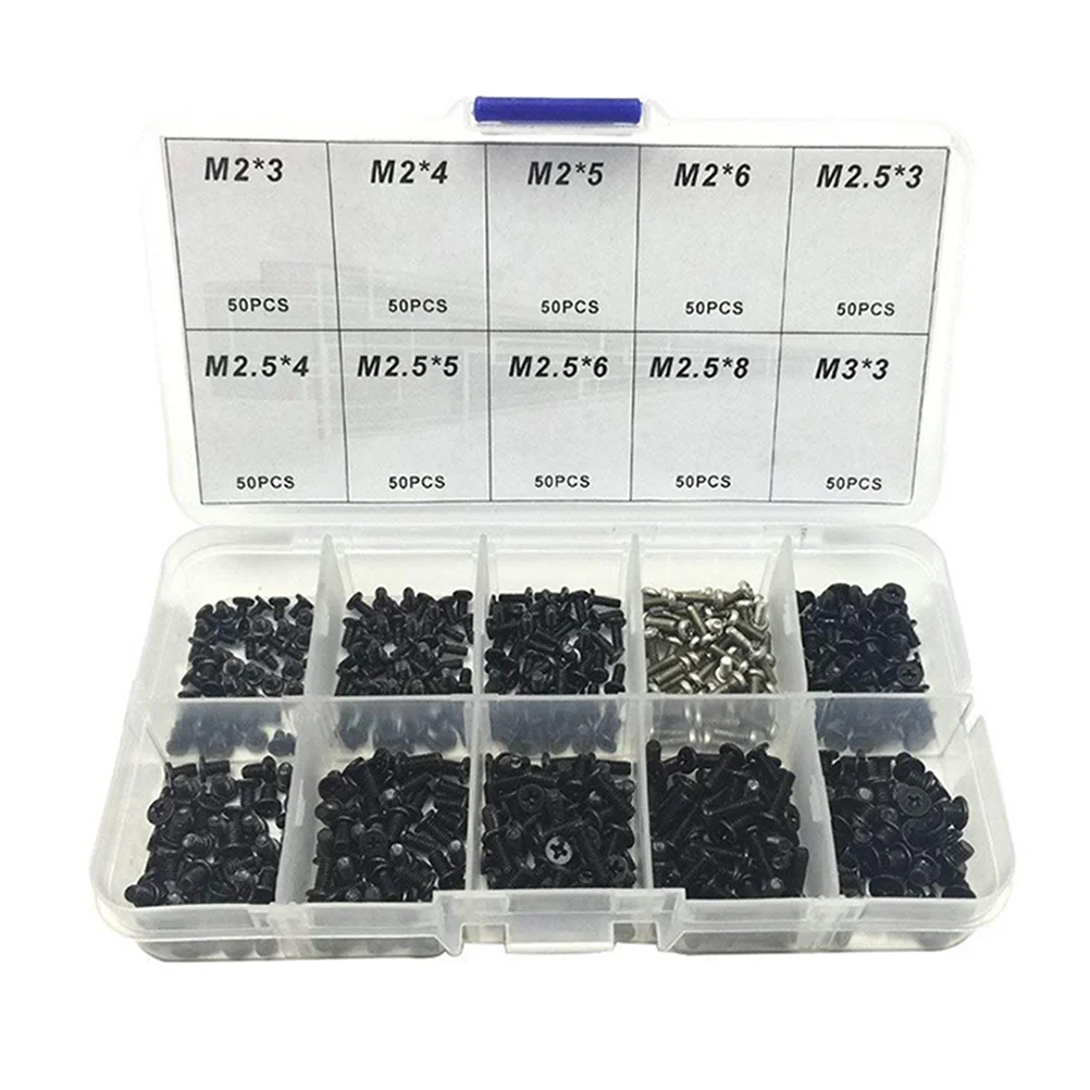 500PCS Laptop Screws Set Replacement Mini Cross Carbon Steel Screws Set Repairing Accessory (Black) screws kit