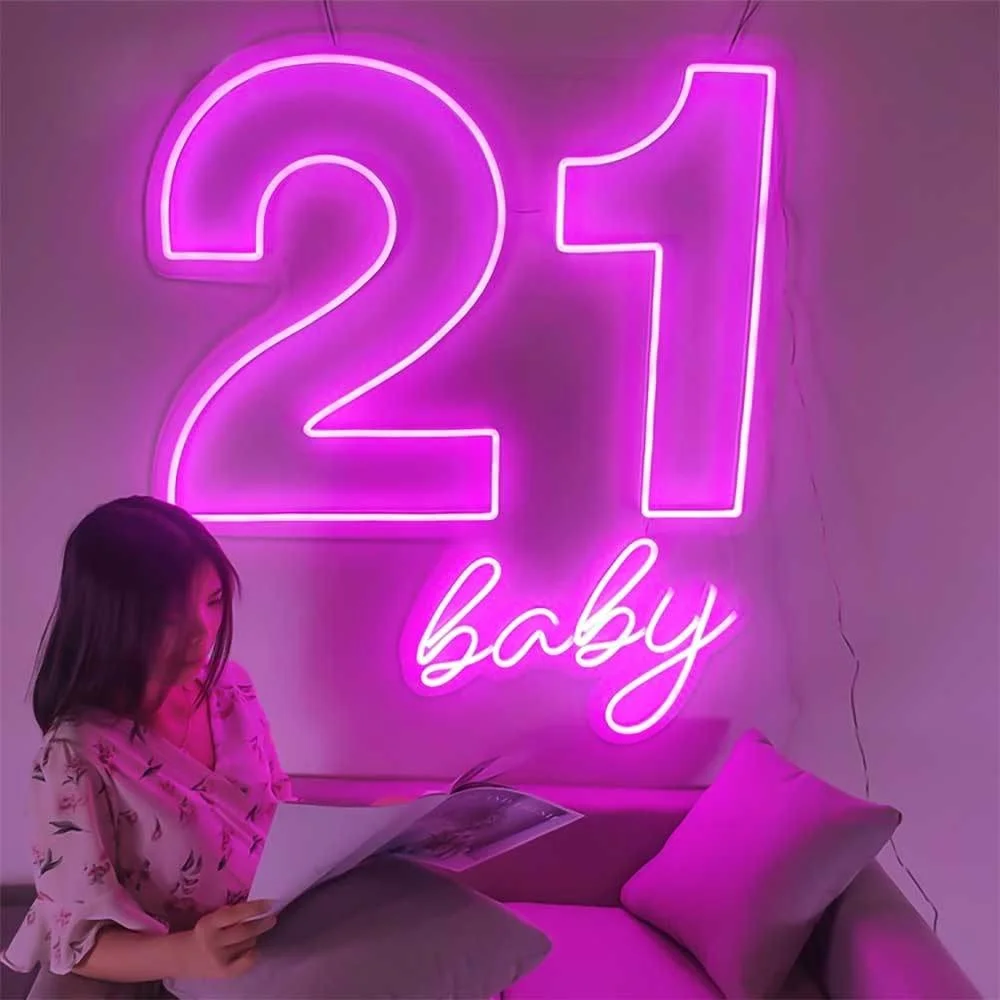 

Custom Luz Led Happy Birthday Lumineux 21 Baby Neon Sign Room Wall Background Decoration For Birthday Parties