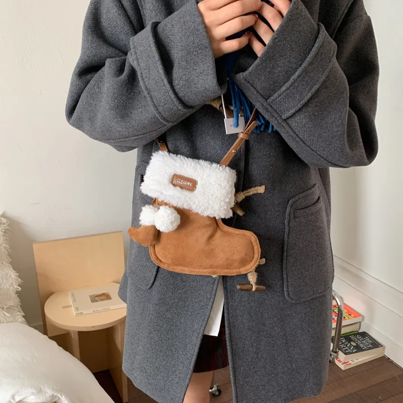 Kawaii Sweet Christmas Girls Red Socks Plush Bag Fashion Minimalist Cute Boots Soft Casual Fairy Tale Women Shoulder Bag - view 3