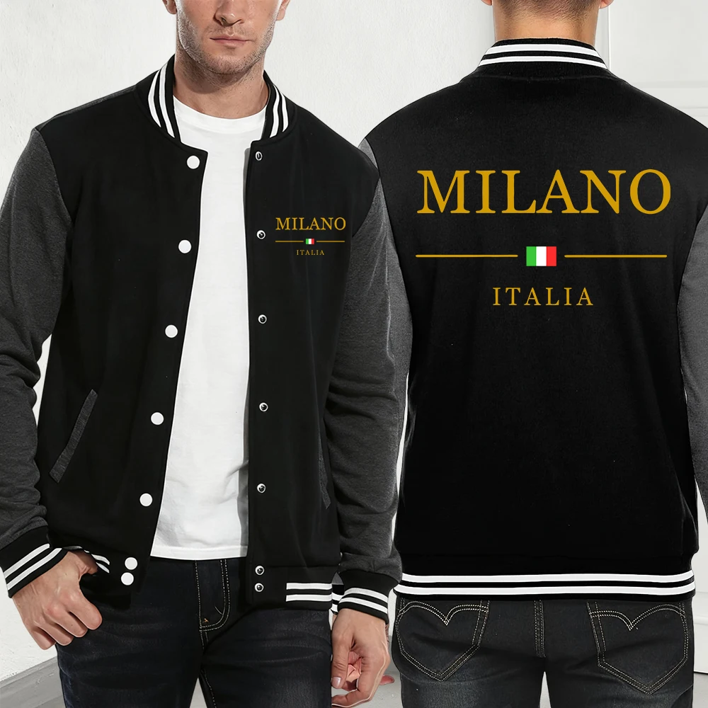 

Milano Italia Letter Printing Coats Mens Winter Pocket Baseball Jersey Fashion Loose Jackets Basics Fleece Warm Men'S Clothes