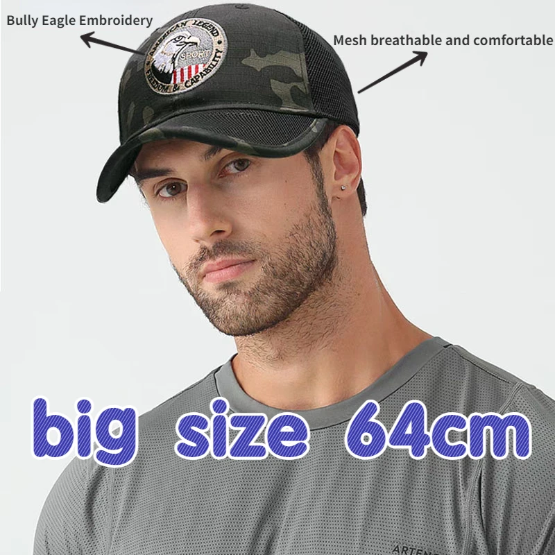 NEW XL Big Head Man Plus Size Mesh Baseball Cap Adult Outdoors Camo Sun Hat Sport Snapback Hats Dad  Trucker Caps Big Size 64cm