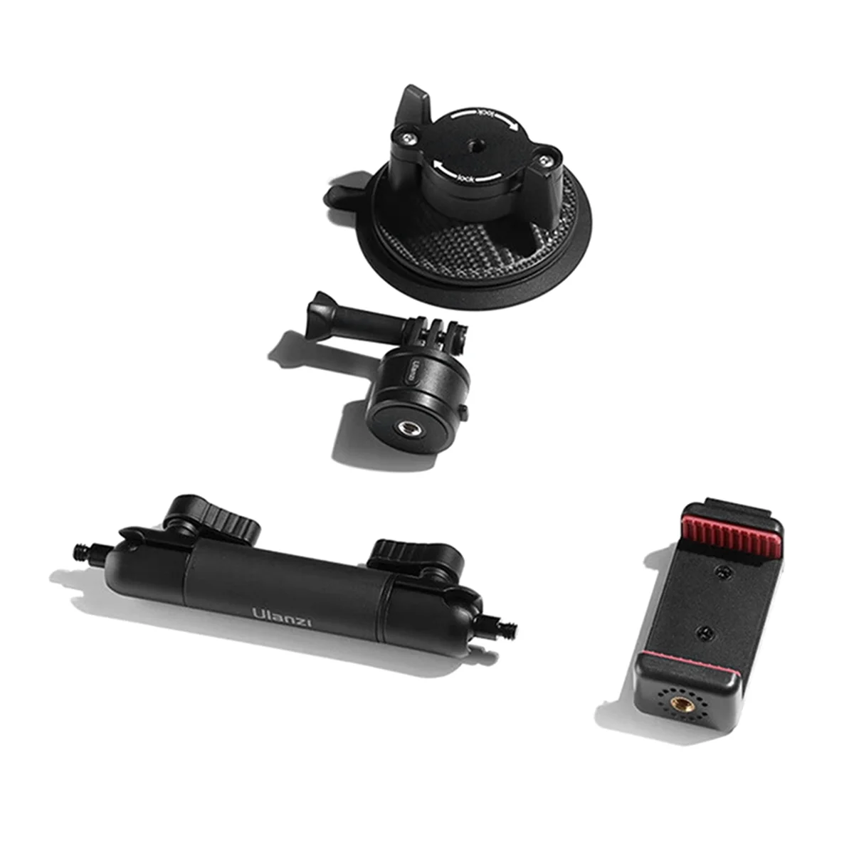 COTS-tUlanzi ZJ01 Camera Suction Cup Mount 360° Rotation with Phone Clamp Windshield Camera Bracket for GoPro Camera