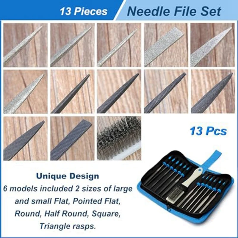 13Pcs Small File Set Metal Diamond Needle File Kit File Tool Set For Precision Metal File Work Wooden Jewelry Model DIY