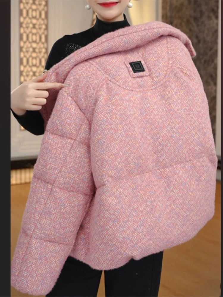 

Pink Stand Collar down Cotton Jacket Women's Thickened Outerwear Winter New Style Korean Version Loose Fit Long Sleeve Zipper