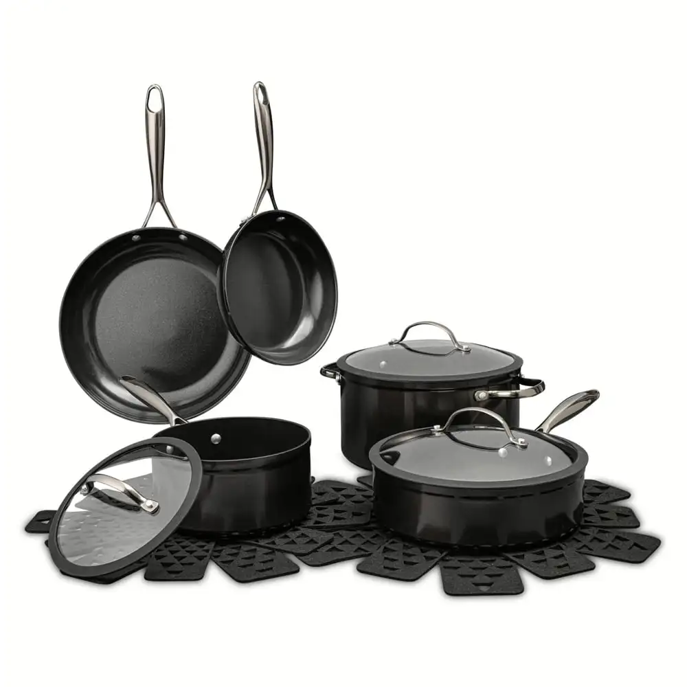 12 Piece Nonstick Aluminum Cookware Set, Gunmetal