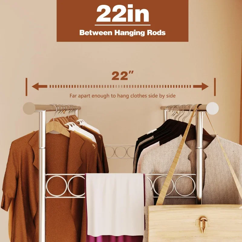 Clothes Rack, Heavy Duty , Rolling Clothing  Hanging  Adjustable Height Commercial