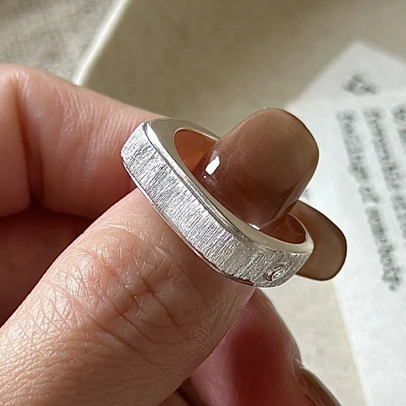 925 Sterling Silver Rings For Women Geometric Fine Jewelry Finger Adjustable Sparkling Strip Zircon Ring For Party Birthday Gift