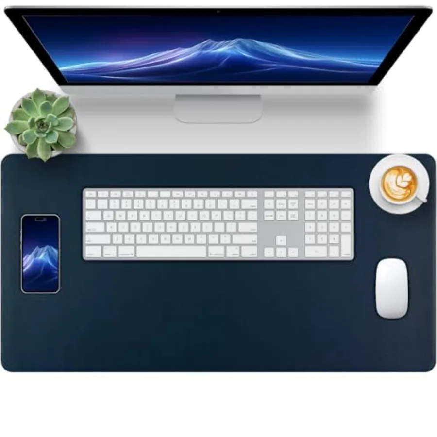 

Dark Blue Leather Desk Mat Large Mouse Pad, Waterproof Desk Pad for Keyboard and Mouse, Non-Slip Computer Desk Protector, Smoot