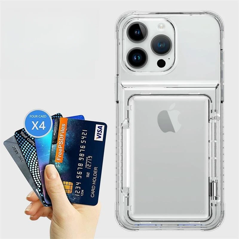 Card Holder Phone case For iPhone 15 14 16 13 12 11 Pro Max Transparent Stand Cover Cases for iPhone15 15pro Max image 5
