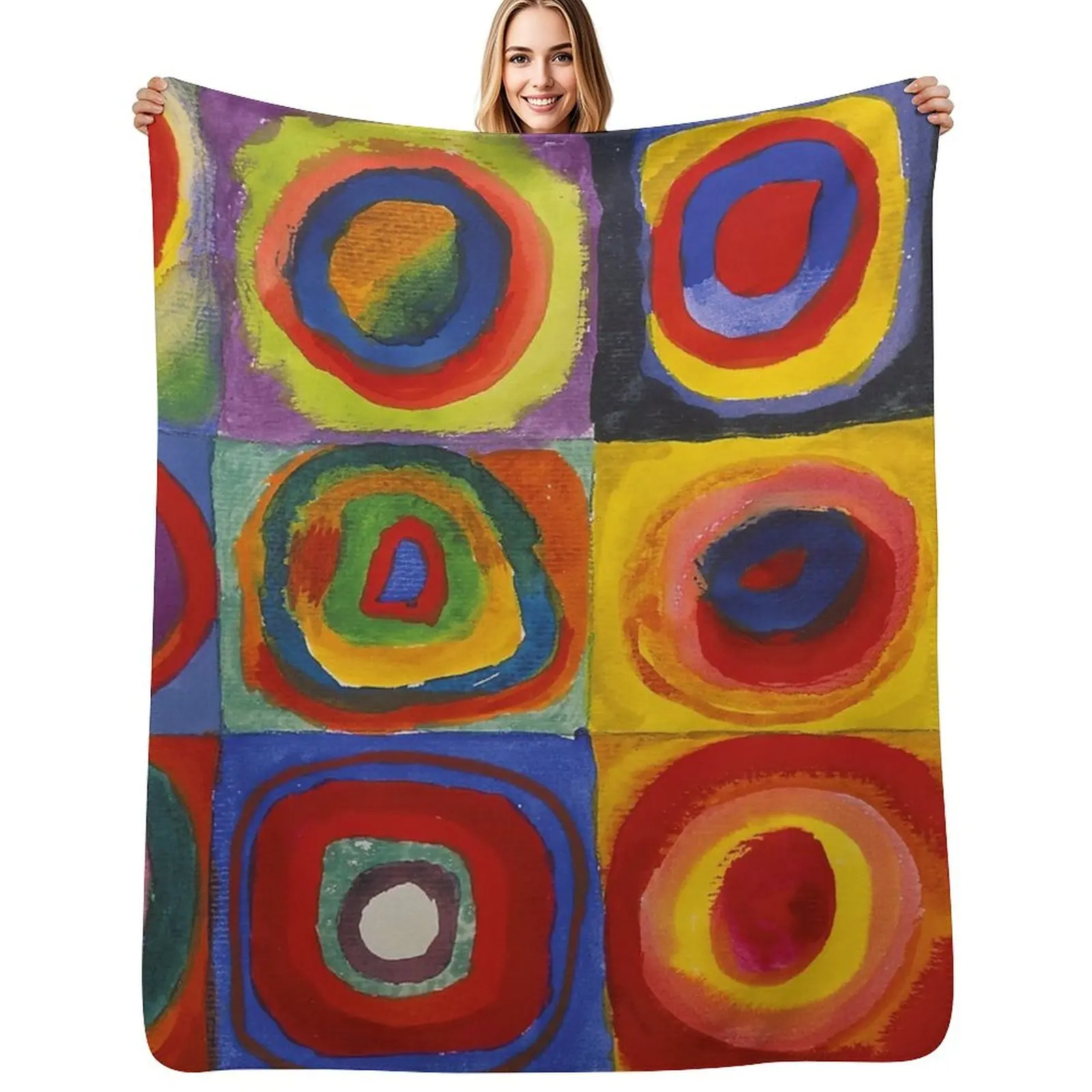 Wassily Kandinsky Color Study Squares with Concentric Circles Throw Blanket Versatile Cozy Throw Blanket for All Occasions