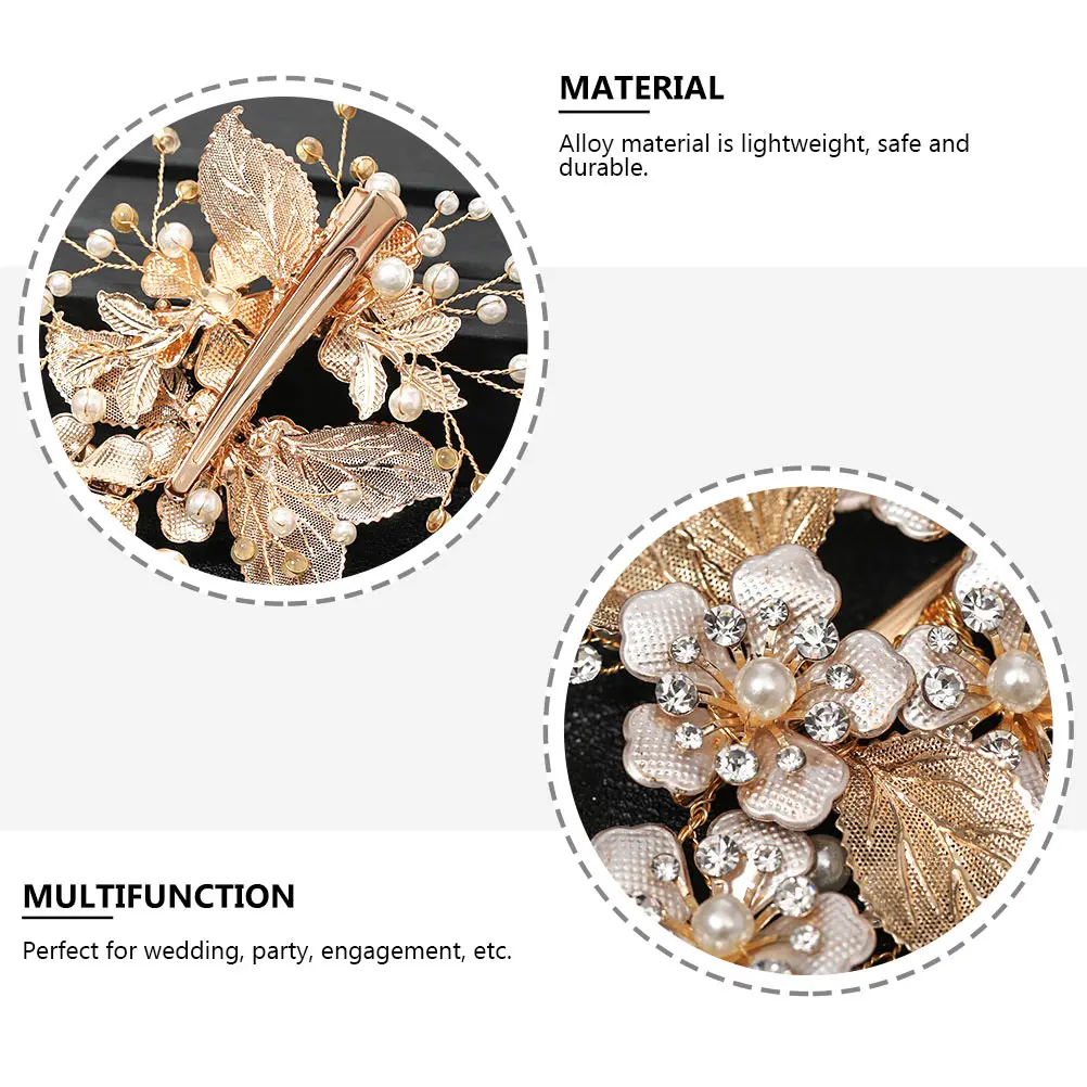 

Wedding Flower Hairpin Barrettes Women Hairpins Little Clips Golden Alloy Bang for Bridal Accessories