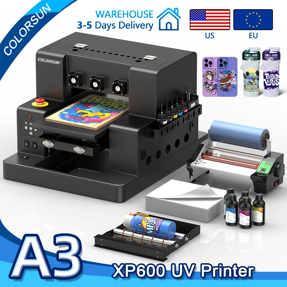

Colorsun A3/A4 UV Printers XP600/L805 Impresora A3 UV Printing Machine UV DTF Sticker UV Printers For Acrylic Bottle Wood Metal