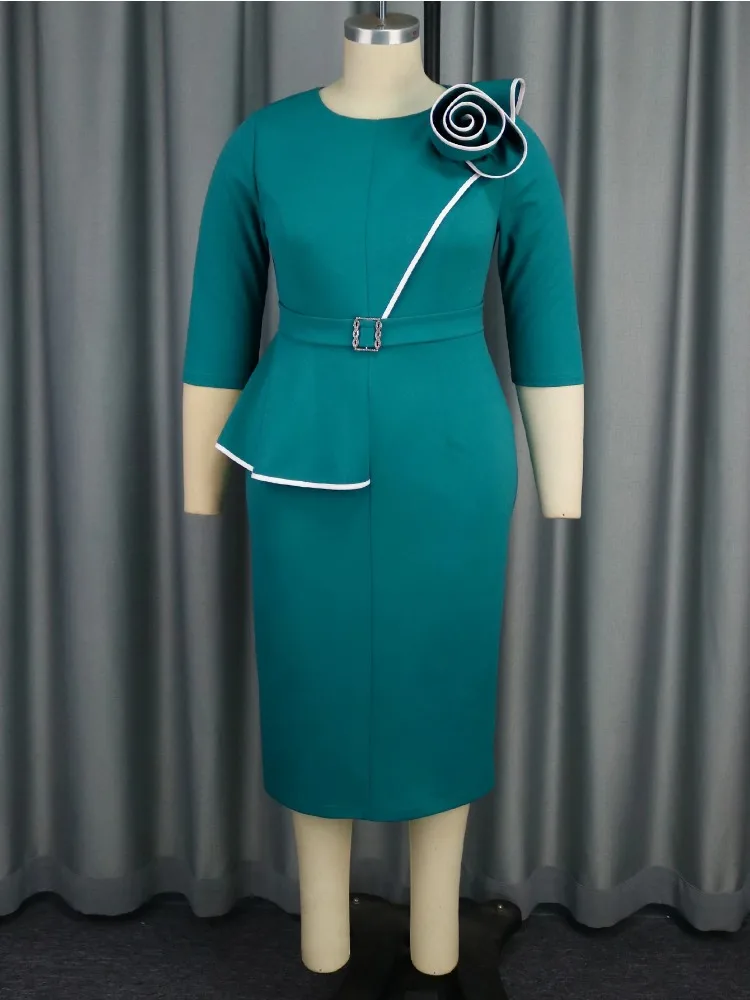 Business Casual Women Long Sleeve Fitted Dress with 3D Floral Color Block  Design Elegant Office Wear Pencil Skirt Style - AliExpress 200000532