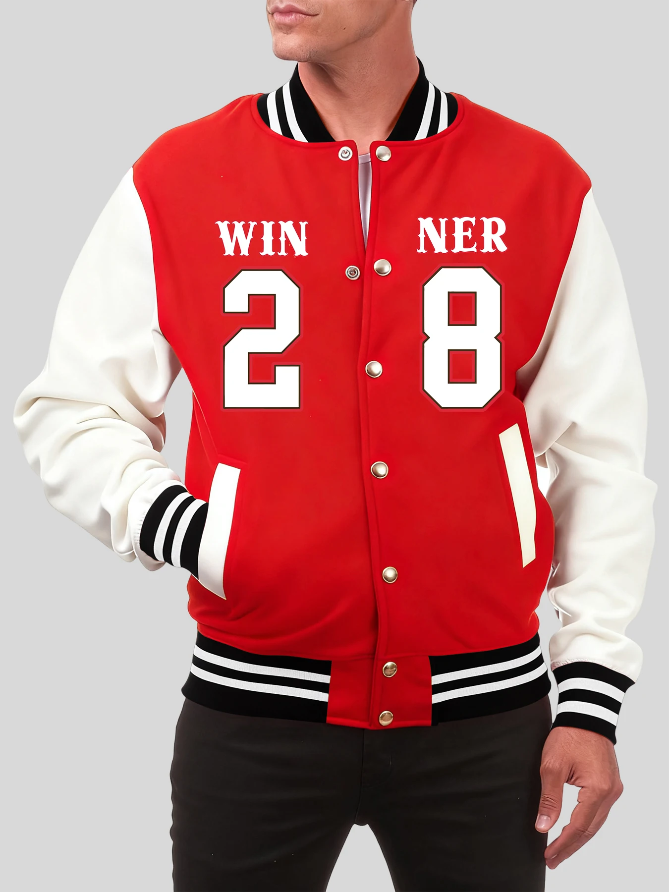 

Winner On The 28Th Printed Jacket Man Fashion Oversized Baseball Uniform Autumn Hip Hop Streetwear Vintage All-Match Cotton Coat