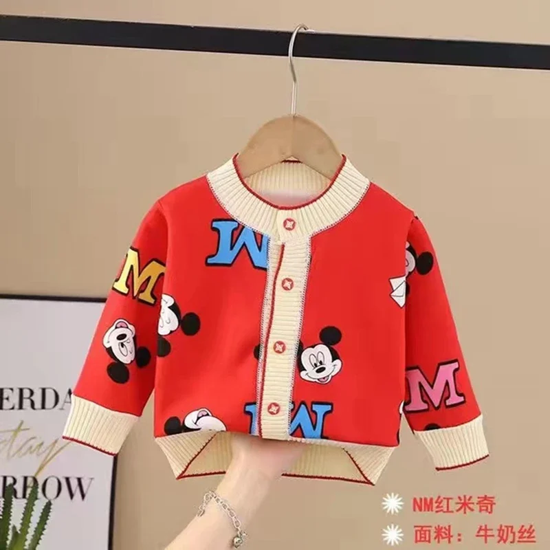 Baby Boys Knitted Sweater Spring Autumn Cartoon Mickey Mouse Donald Children Clothes Kids Girl Cardigan Infant Jacket Coat 0-3T