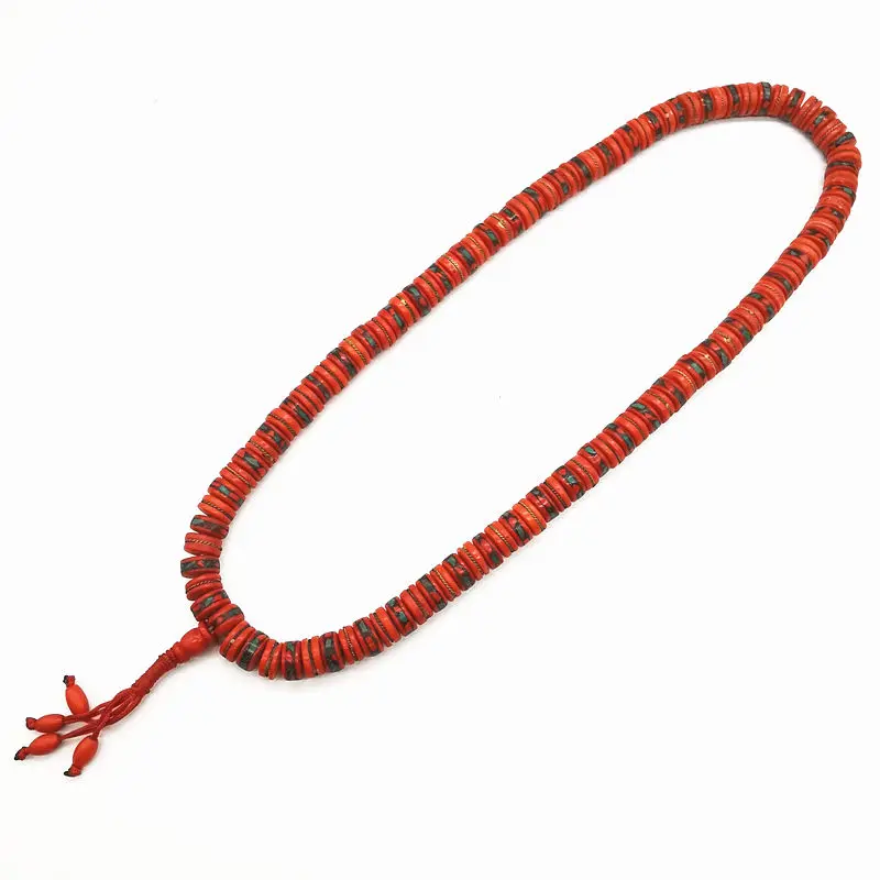 BRO001 Tibet Yak Bone 108 Prayer Beads Dyed Red Yak Bone Prayer Mala 12x5mm