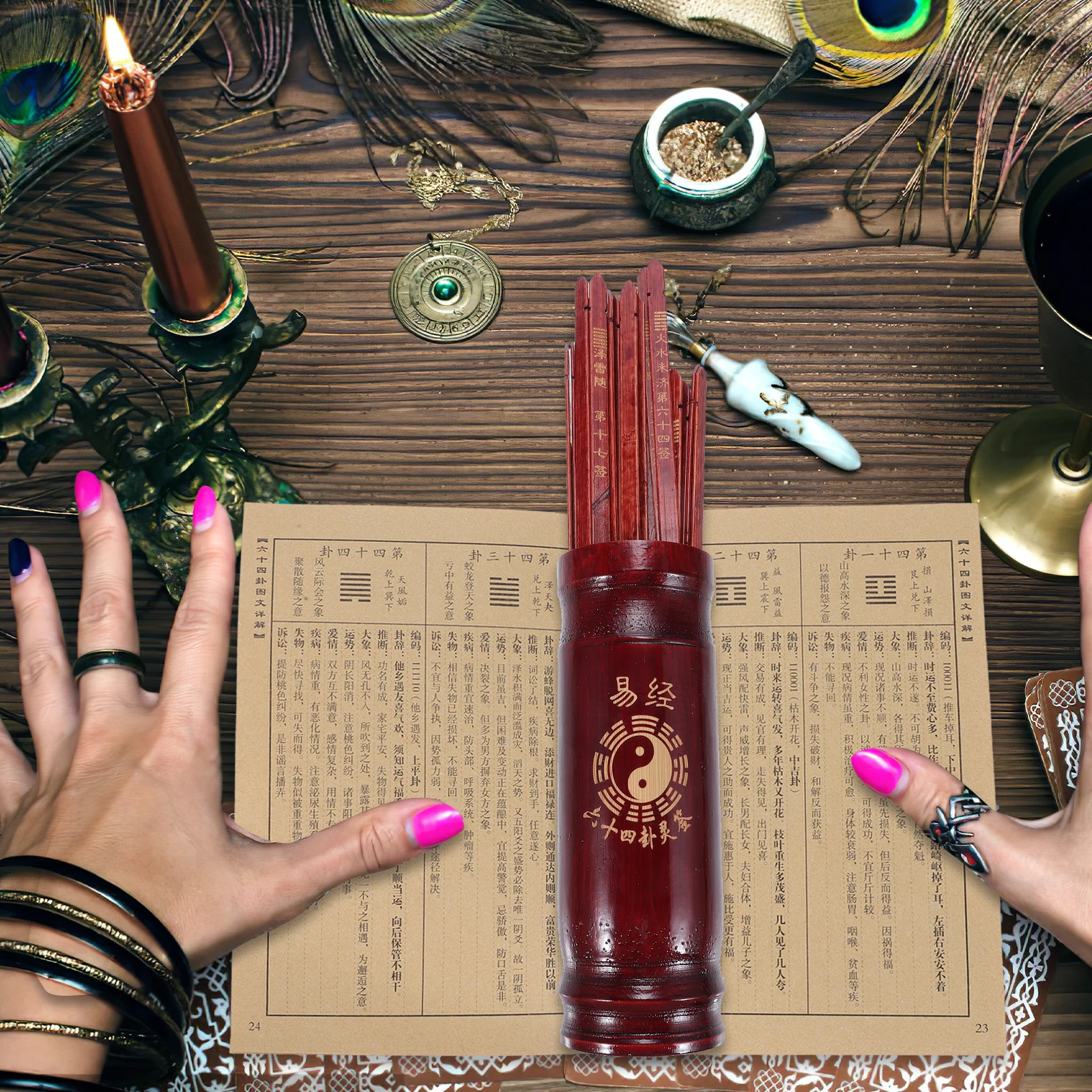 

Smooth Burr Free Divination Sticks Chinese Fortune Telling Game Set With Bucket Book Religious Wooden Picks