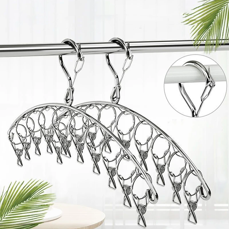 

6-20Pegs Stainless Steel Clothes Drying Hanger Windproof Clothing Rack Clips Sock Laundry Airer Hanger Underwear Socks Holder