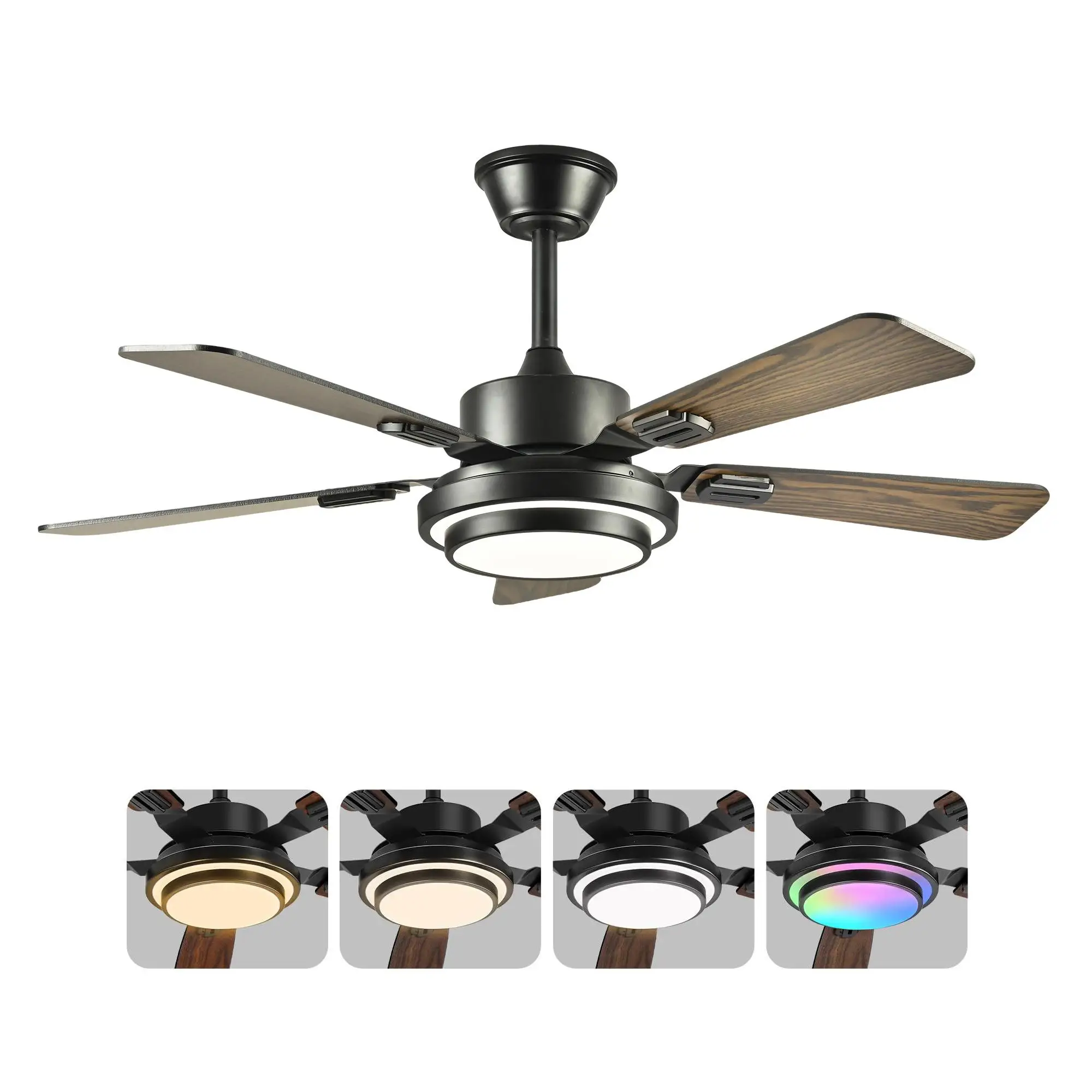 52in Matte Black Plywood 3-Blade Ceiling Fan with LED Dimmable Light Quiet DC Motor Reversible for Indoor
