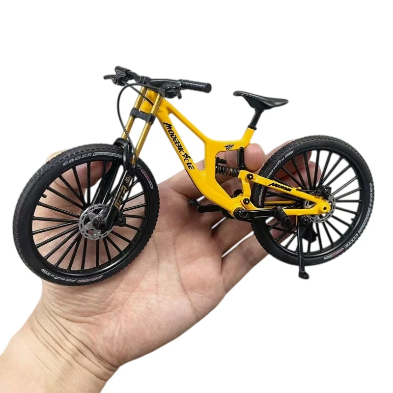Modelo de bicicleta de montaña de aleación a escala 1:6, réplica de bicicleta de descenso con suspensión completa y neumáticos de goma TPR, para exhibición y colección en el escritorio.
