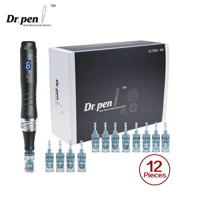 Authentic Dr. pen Ultima M8 With 12 Cartridge Wireless Professional Microneedling Pen Derma Pen for Beard Hair Regrow Skin Care