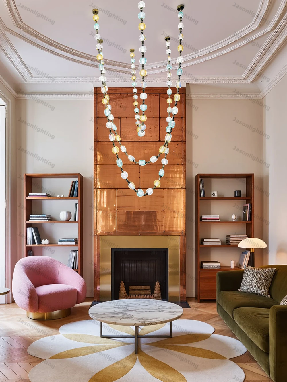 Colorized DIY Glass Long Strap High Ceiling Gold Chrome