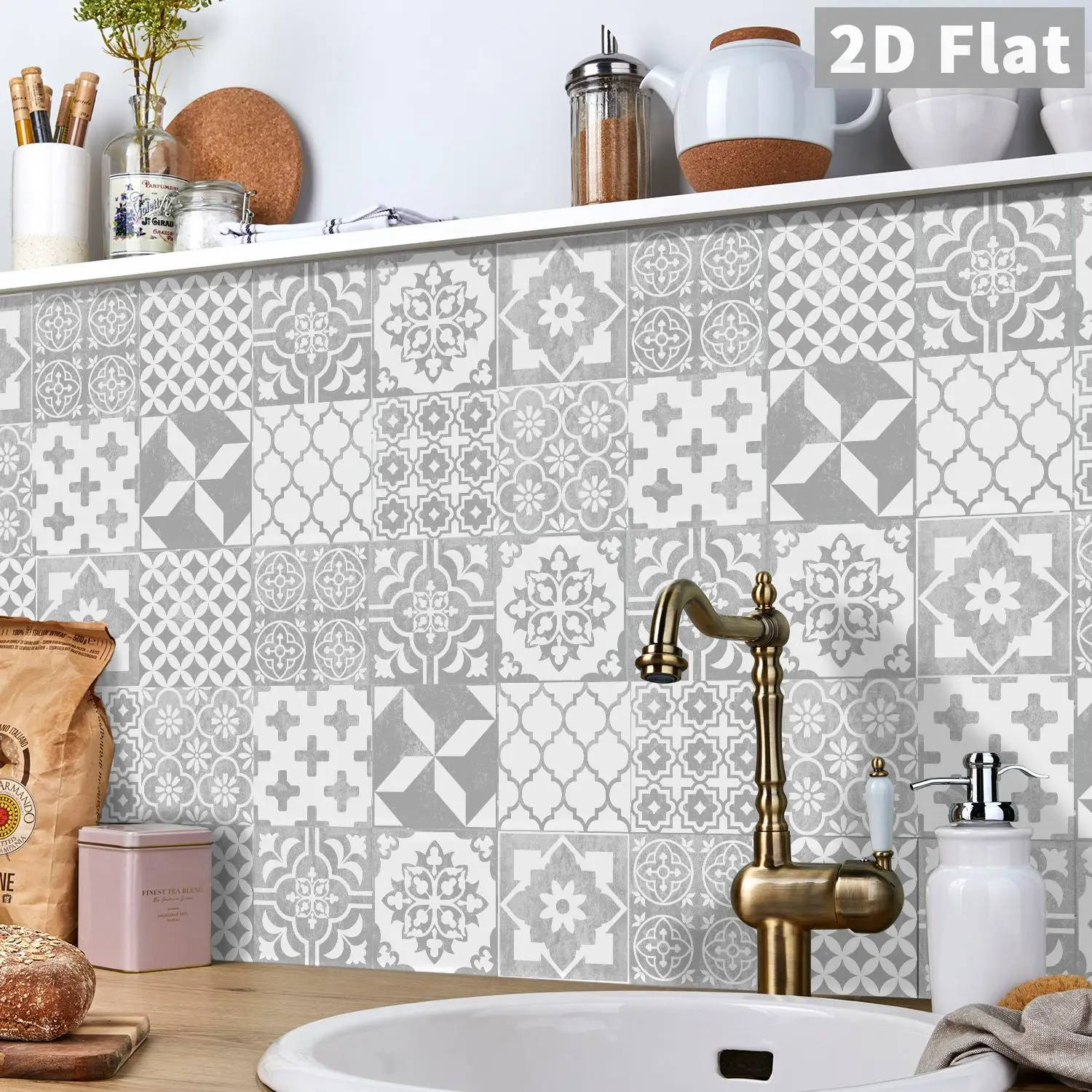 Graue Retro-geometrische Fliesenaufkleber für Küche, Bad, Wohnzimmer, industrielle Retro-Stil Raumdekoration Aufkleber – Detail 10