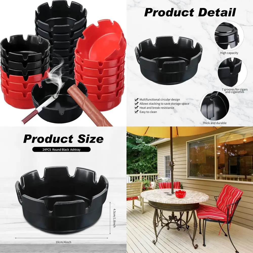 

24 шт. 4-дюймовые пепельницы, объемные круглые меламиновые пепельницы, черные, красные уличные домашние пепельницы для патио, ресторана, кухонного стола, в помещении, де