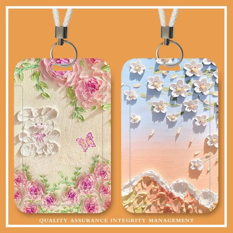 Винтажная картина маслом, женский держатель для бейджа, брелок для студентов, автобусная карта, защитный чехол для карты еды, Kpop, держатель для фотокарт, бабочка Винтажная картина маслом, женский держатель для бейджа, брелок для студентов, автобусная карта, защитный чехол для карты еды, Kpop, держатель для фотокарт, бабочка