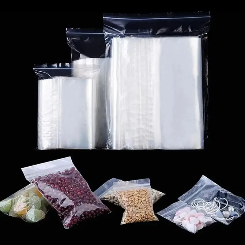 100/200pcs Thick Zipper Sealed Bag, Transparent Plastic Storage Bag, Food Packaging, Reusable Sealed Zipper Bag, Wholesale