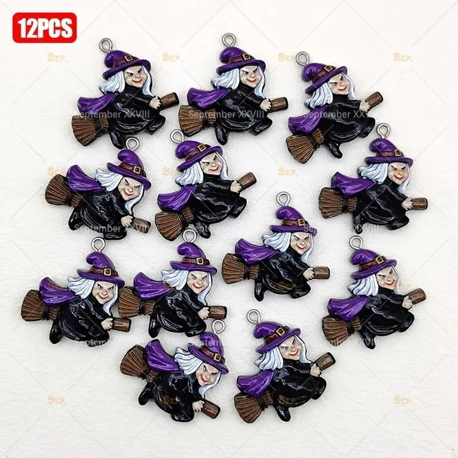 1/5/10/20/50/100pcs Halloween Witch Charms, Resin Broomstick Wizard Pendants for Jewelry Making Funny Positive Mini Items Small
