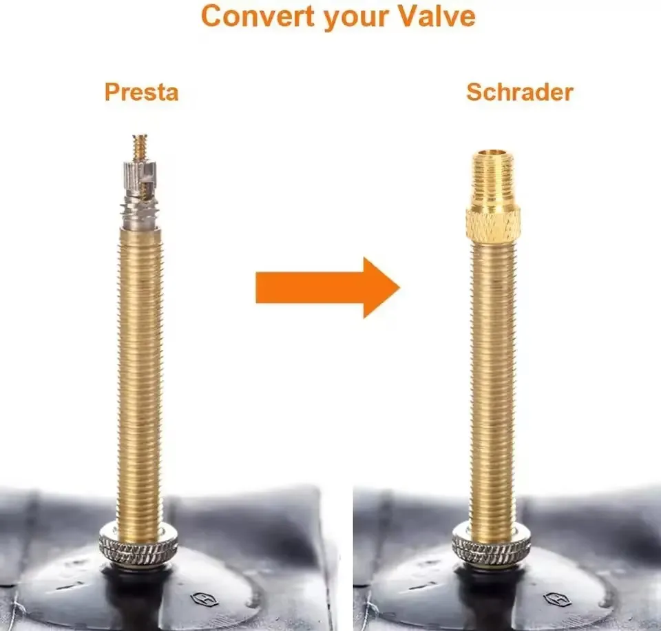 Fahrrad Presta zu Schrader Adapter Fahrradreifenventiladapter Kupfer Goldfarben Fahrradpumpen-Reifenventilverbinder F/V zu A/V Konverter – Detail 2