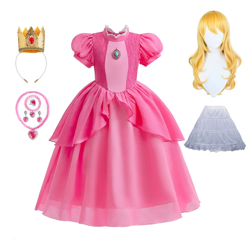 

Peach Princess Costume Girl Dress Halloween Cosplay Children Stage Performance Clothes Kids Birthday Carnival Party Outfits