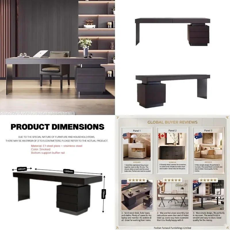 Smoked Style Bedroom Solid Wood Computer Desk Integrated Light Design Home Office Desk Modern Simple Writing Desk