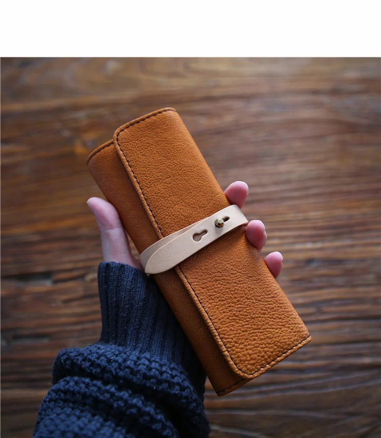 Manual Handmade Men\'s Leather Pen Bag Top Leather Tool Kit Women\'s Cosmetic Bag  Storage Stationery Bag