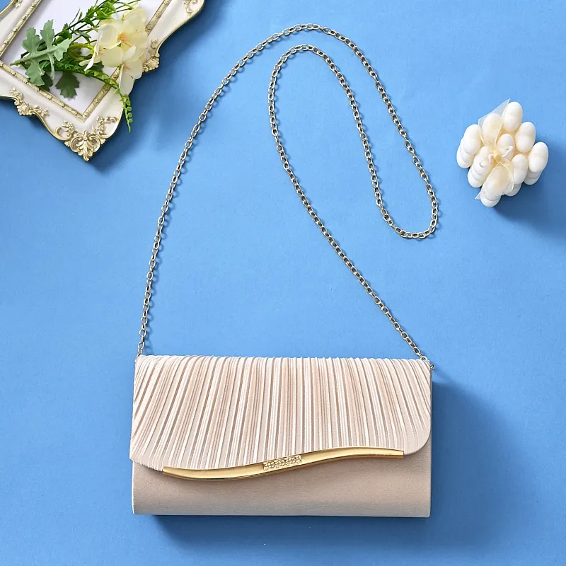 New Ruffled flip handle bag Stylish Satin Envelope Storage Bag Bridal Party Evening Dress Bag Metal chain shoulder bag image 3
