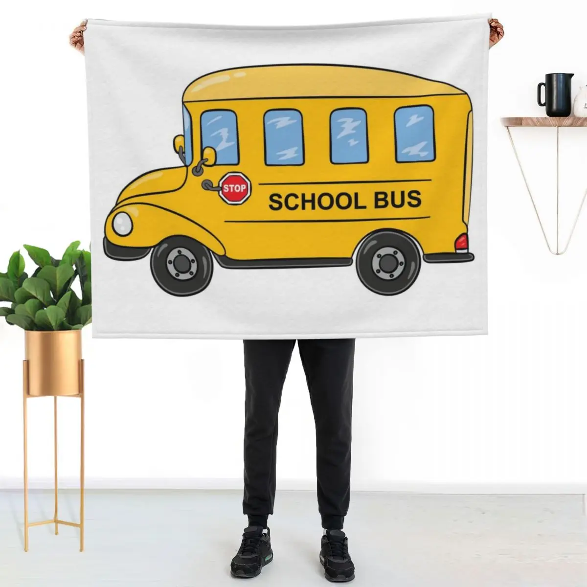 Yellow School Bus Throw Blanket All Weather Soft Throw Blanket for Sofa