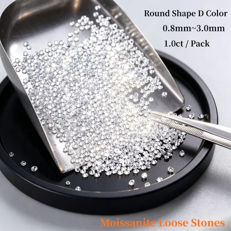 0.8-3.0mm D Color VVS1 Moissanite Loose Stone 1.0 CT Round Brilliant Cut Super White Gemstone Pass Diamond Tester for DIY Ring Necklace Earrings Making