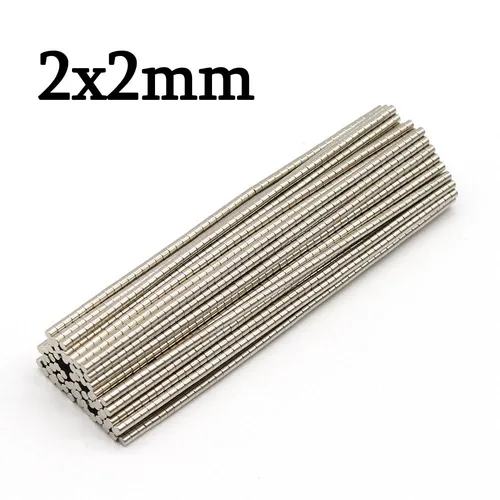 Imán de neodimio redondo súper fuerte de 2x2mm, imanes potentes N35, pequeño imán magnético permanente para refrigerador NdfeB 2x2
