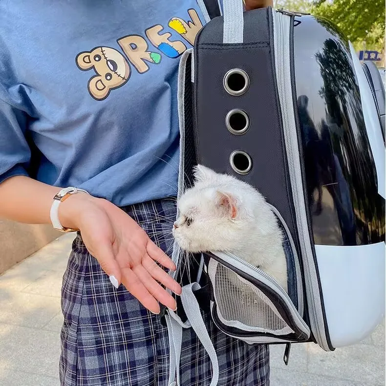 

Рюкзак-переноска для кошек с панорамным прозрачным окном, портативный, на плечо, в виде космической капсулы, с открывающимся боковым отверстием