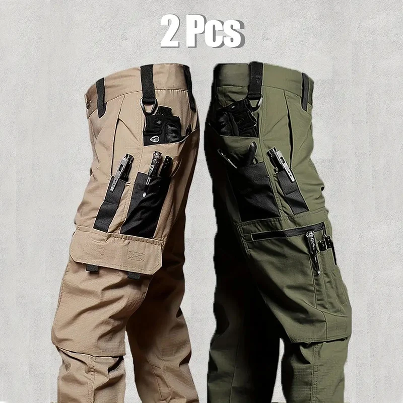 Men\'s Outdoor Work Pants 2-Pcs Tactical Cargo Trousers New Multi-pocket Wear-Resistant Workwear Outdoor Waterproof Hiking Pants