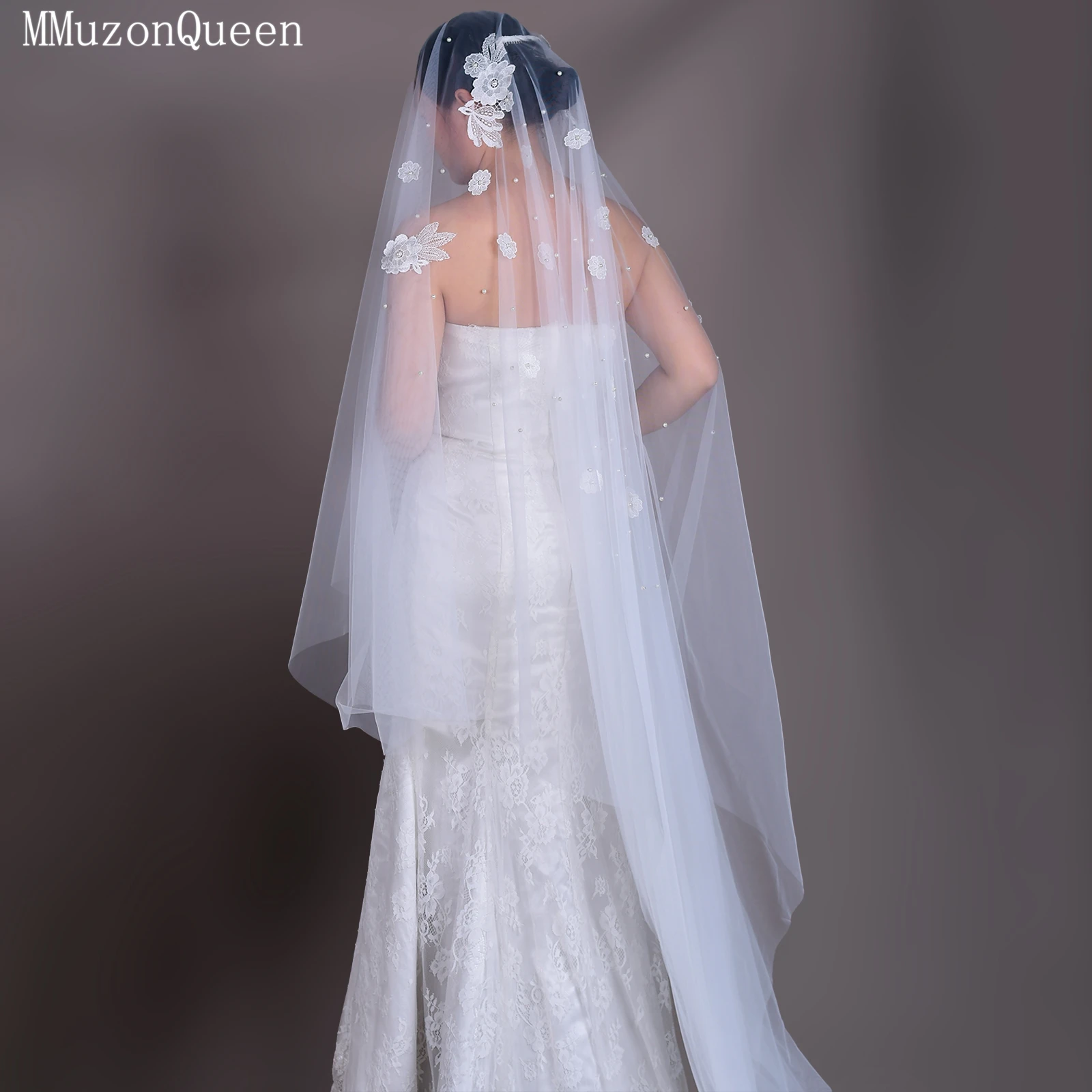 

Свадебная фата TOPQUEEN V61: Элегантная, с кружевом и жемчугом, двухслойная, длинная, из мягкого итальянского тюля, с возможностью индивидуального заказа