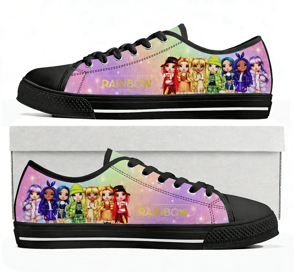 

Кеды Rainbow High для девочек, женские, мужские, подростковые, модные, высококачественные, из канваса, повседневные, с аниме-принтом, на заказ